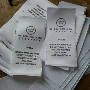 

2000pcs Custom White silk satin washing labels baby underwear care label 3 * 6.7 cm