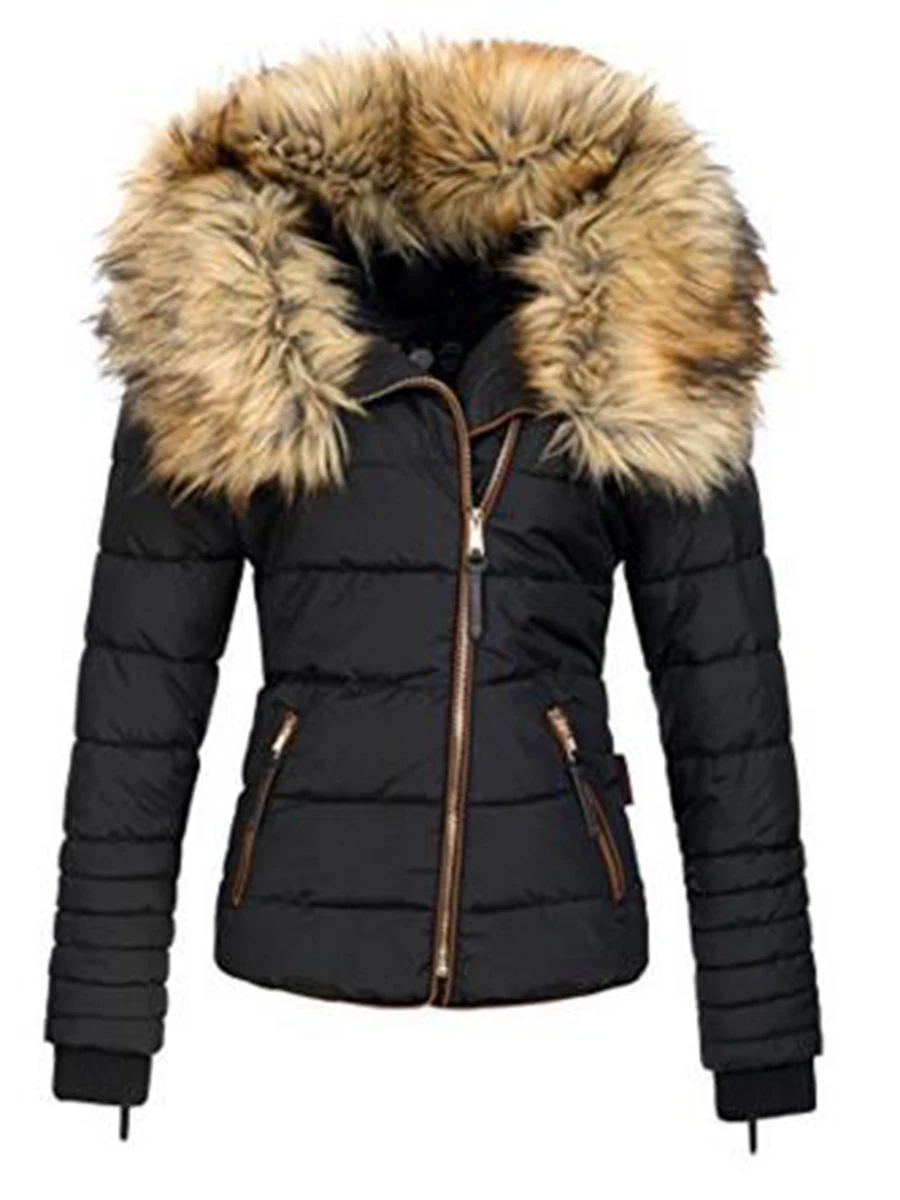 

2018 New Parkas Female Women Winter Coat Thickening Cotton Winter Jacket Womens black faux fur Outwear Parkas for Women Winter