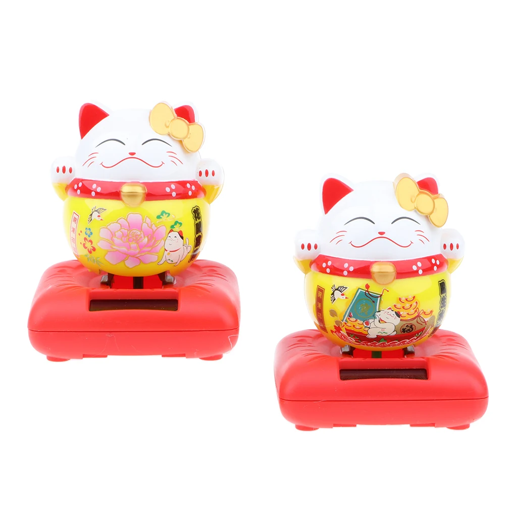Cartoon Solar Powered Lucky Cat Figurine Nodding Dancing Bobbing Animal