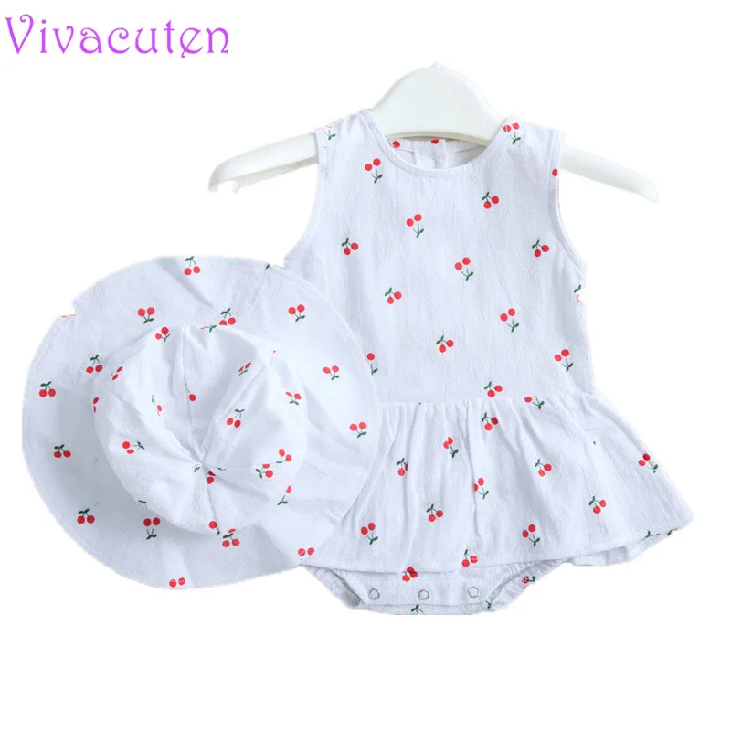 

2019 Summer Baby Bodysuit Conjoined Dresses Baby Girls Butters And Crawling Suits Korean Version Of Baby girls clothes with hat