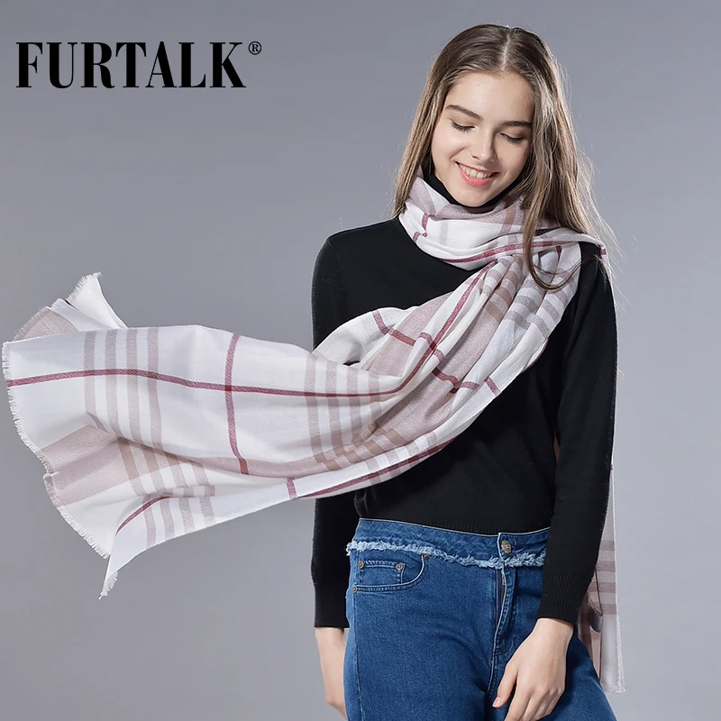 

FURTALK 100% Lamb Wool Plaid Desigual Scarf Spring Autumn Women and Men Scarf Luxury Brand Couples Scarves Female and Male