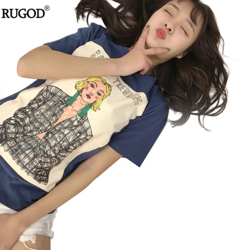Женская футболка с круглым вырезом RUGOD повседневная хлопковая Футболка