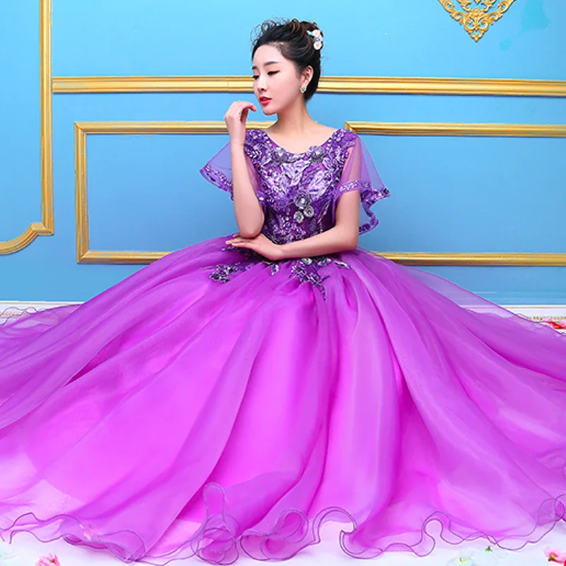 Бальное платье длинные фиолетовые платья для Quinceanera 15 милые пышные лет