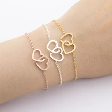 Couple Double Heart Bracelet For Women Kids Gold Color Link Chain Valentine Wedding Love Pulseira Bridesmaid Gifts