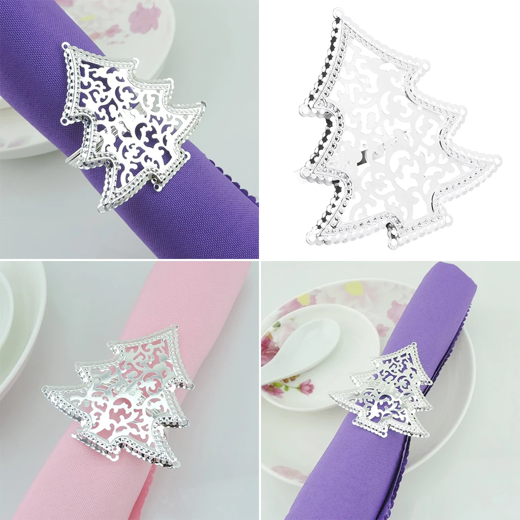 

2019 1Pc Christmas Tree Napkin Ring Silver Serviette Buckle Holder Wedding Dinner