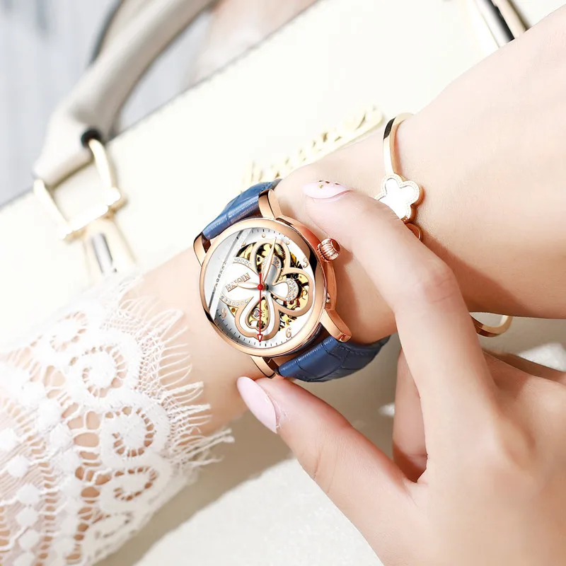 new Ladies dress watch automatic mechanical wristwatch HAIQIN top brand luxury fashion leather women watch relogio feminino