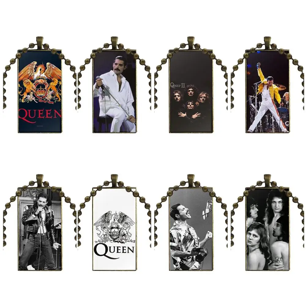 

2019 Freddie Mercury Band Queen For Girls Statement Maxi Glass Cabochon Choker Pendant Rectangle Necklace Bronze Color Jewelry