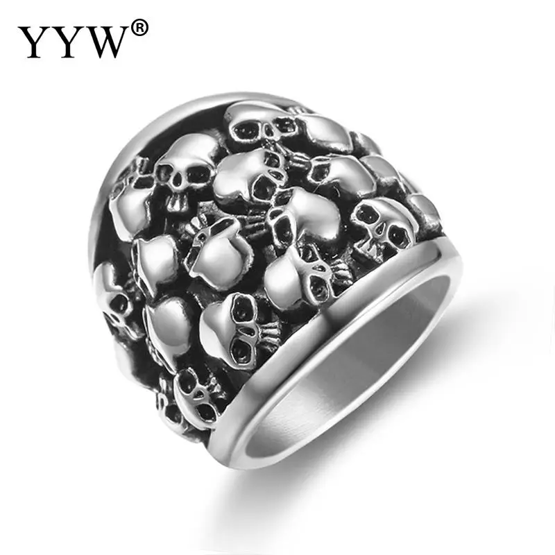 

YYW Titanium Steel Punk Vintage Hip Hop Skull Skeleton Gothic Rings 2019 Vintage Cool Jewelry Us Size 7 8 9 10 11 12 13 14 15