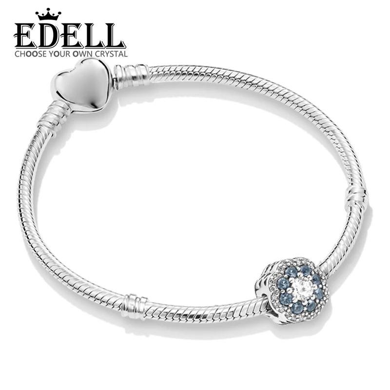 

EDELL 100% 925 Sterling Silver New 2019 Spring Blue Flowers ZT0288 Bracelet String Ornaments Set To Send Girlfriend Gifts