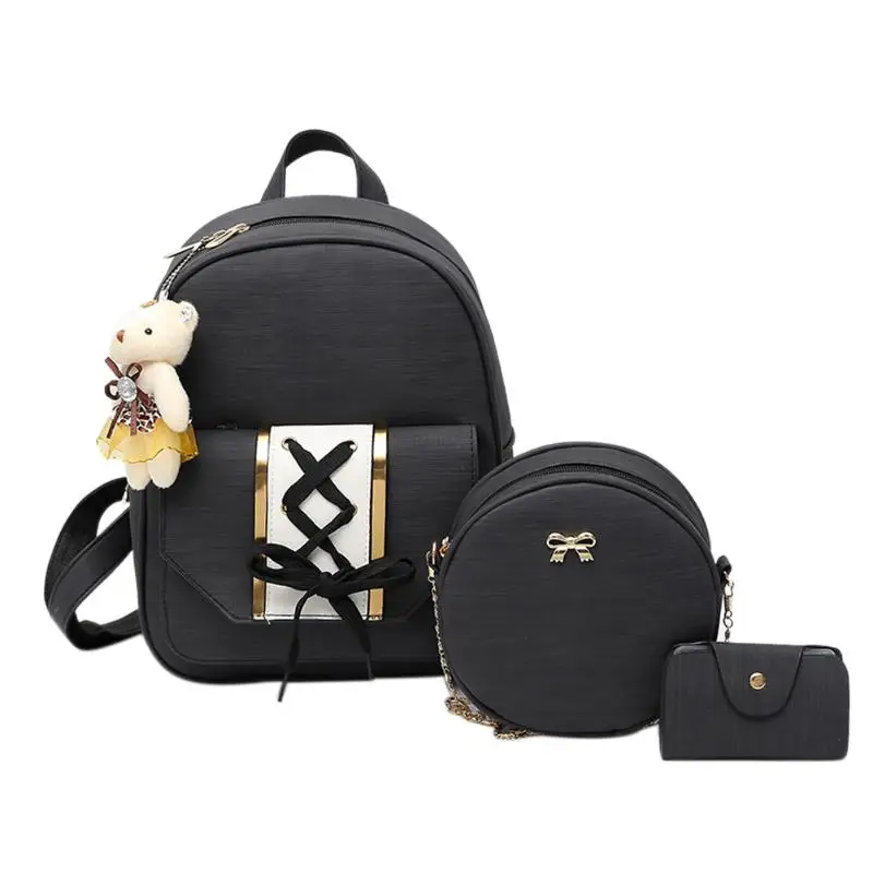 Best 3Pcs Set Women Backpacks Set Vintage Leather Mini Backpack for Teenage Girls School Shoulder Bag Rucksack Mochila Feminina 2019