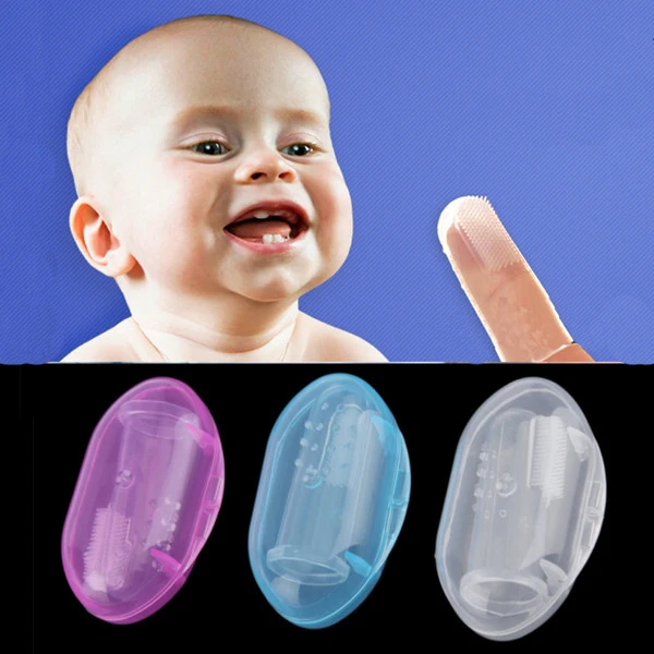 

1set Useful healthy Kid children Infant Soft Silicone Finger Toothbrush Baby Item Teeth Clear Massage Finger Toothbrush with box