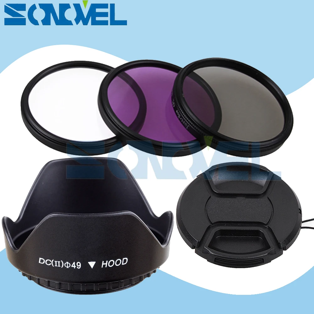 Набор фильтров для объектива 49 мм UV CPL FLD + крышка бленда в цветочек Sony NEX F3 6 7/5 T A5100