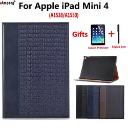 Ультра тонкая роскошная кожаный чехол для Apple iPad Mini 4 Mini4 7,9 чехол Smart Cover принципиально Tablet A1538 A1550 Smart стенд флип оболочки