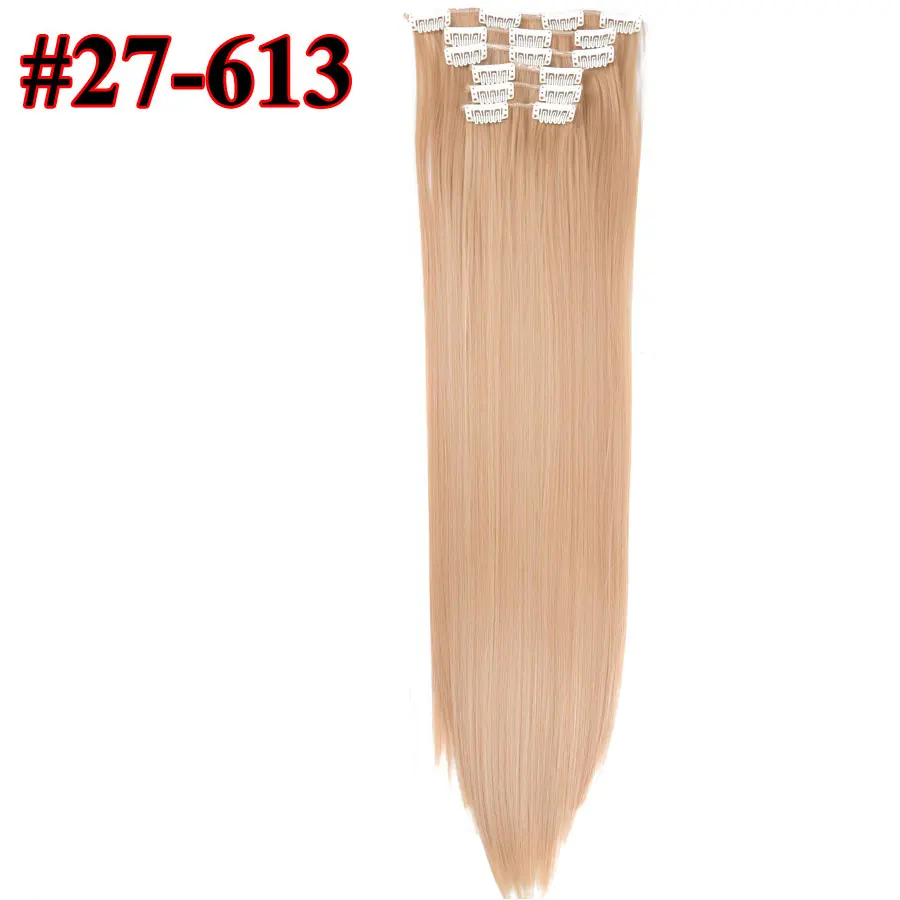 Leeons 16 цветов 16 клипс длинные прямые синтетические волосы для наращивания на клипсах из высокотемпературного волокна черные коричневые шиньоны - Цвет: 27-613
