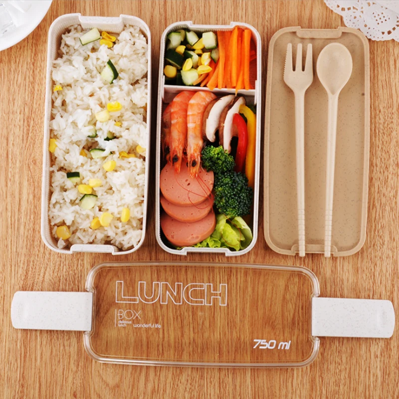 Здоровый материал 2 слоя Ланч-бокс Пшеничная солома Bento коробки микроволновая посуда контейнер для хранения еды Ланчбокс