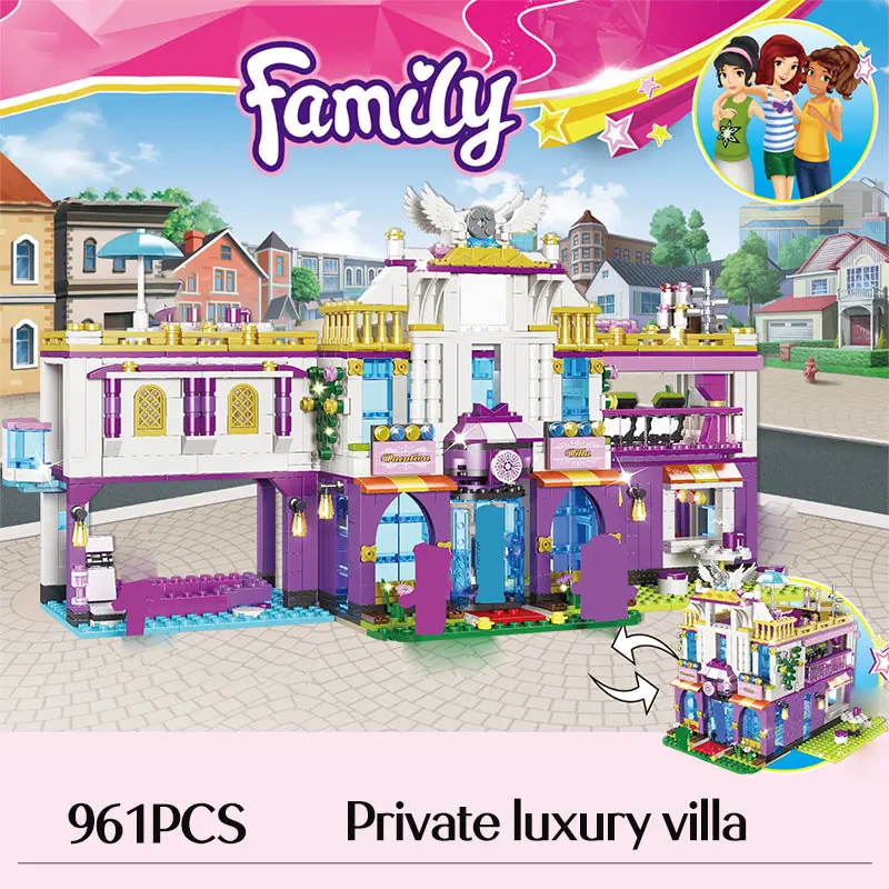 Online 961 Uds., casa de lujo privada, bloques de construcción, figuras de amigos legosos, juegos de ladrillos, juguetes educativos para niñas