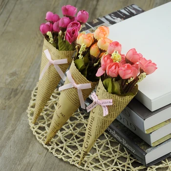 

Bundle of Vivid Artificial Flowers with Yellow Newspapers for Home Room Wedding Decorations Small Snacks Goods Photography props