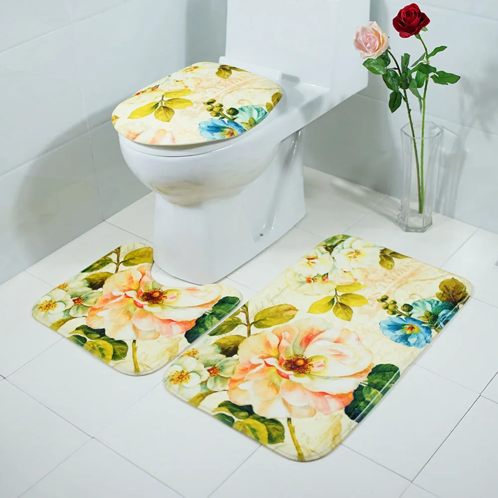 3 шт./компл. Ванная комната коврик набор фланель анти-скольжения Кухня ванны коврик ковер Ванная комната коврик для туалета моющийся коврик Banheiro