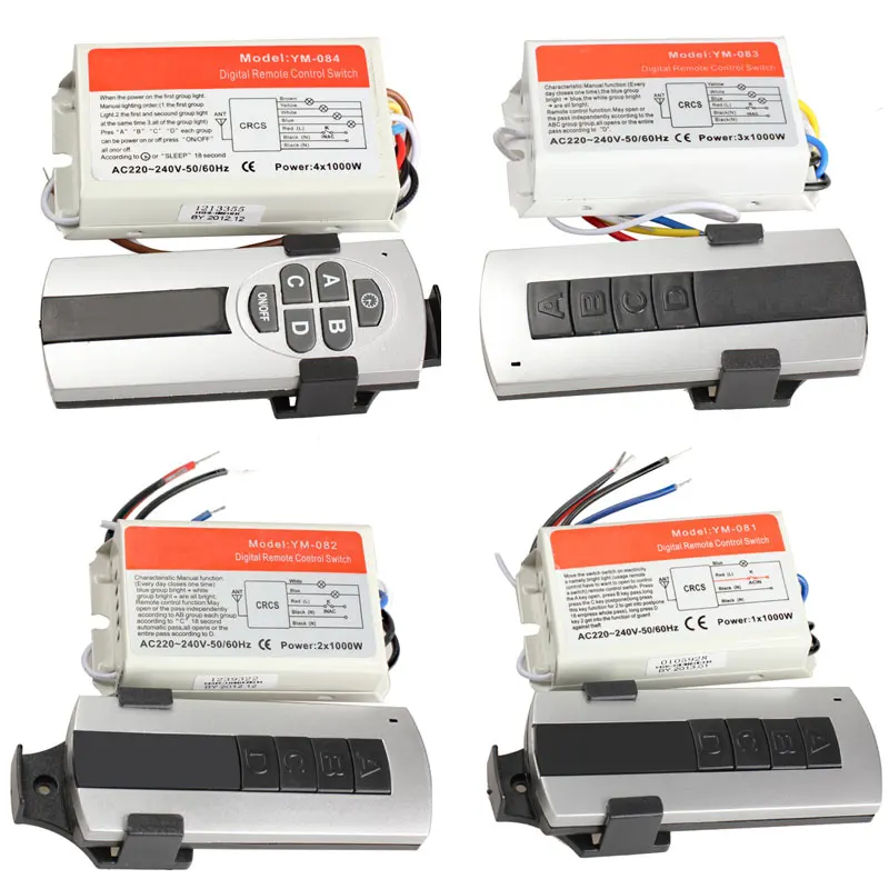 

1/2/3/4 Ways ON/OFF 220V Wireless Remote Control Switch Digital Controller Switch for Lamp Light QJ888