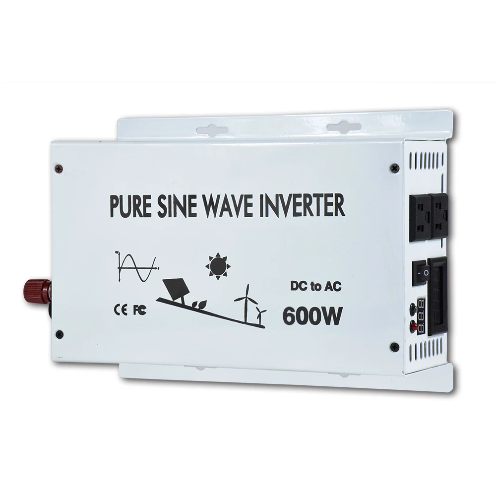 

600w Pure Sine Wave Power Inverter Controller Off-grid LED display Battery Car Charger Solar DC 12V 24V 48V to AC 120V 220V