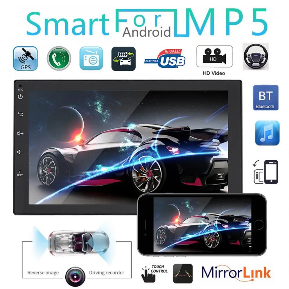 

7 Inch Touch Screen 2Din QUAD Core Android 7.0 Bluetooth Car Radio Stereo MP5 Player Support GPS Navigation / Mirror Link
