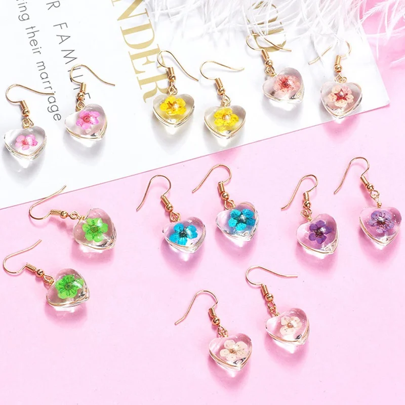 

DIY Handmade Dried flowers transparent glass crystal ball square drill earrings Real Plant Dangle earrings for women