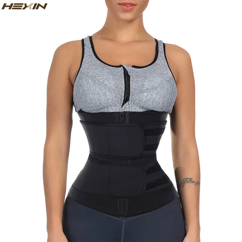 

HEXIN Double Belt Waist Trainer Body Shapers Fitness Latex Waist Trainer Zipper Shapewear Slimming Belt Fajas Colombianas
