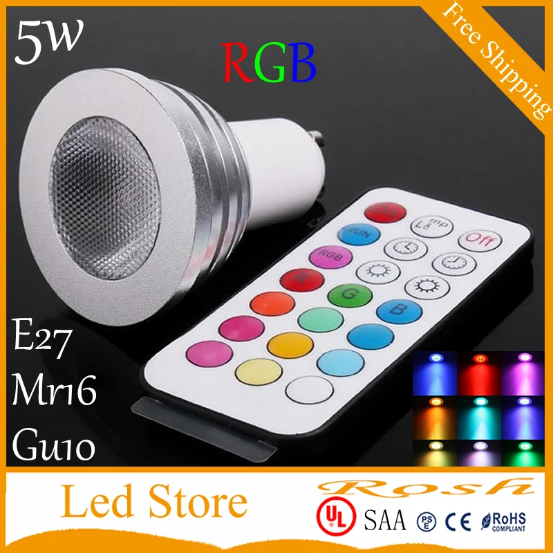 5 Вт E27 E14 MR16 GU10 RGB Светодиодная лампа 16 цветов для изменения освещения 110-240 В + 12