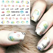 1 лист перо граффити губы Печать акрил порошок 3D Типсы для наращивания ногтей Блеск строитель розовый белый кристаллический порошок инструмент для маникюра YZW33