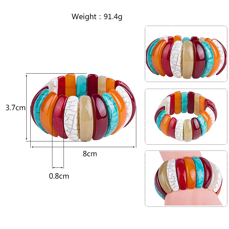 GuanLong Classic Resin Cuff Fashion Bracelets Bangles Women Stretch Acrylic Wide Rainbow Bracelets Female Charm Simple Jewelry (5)