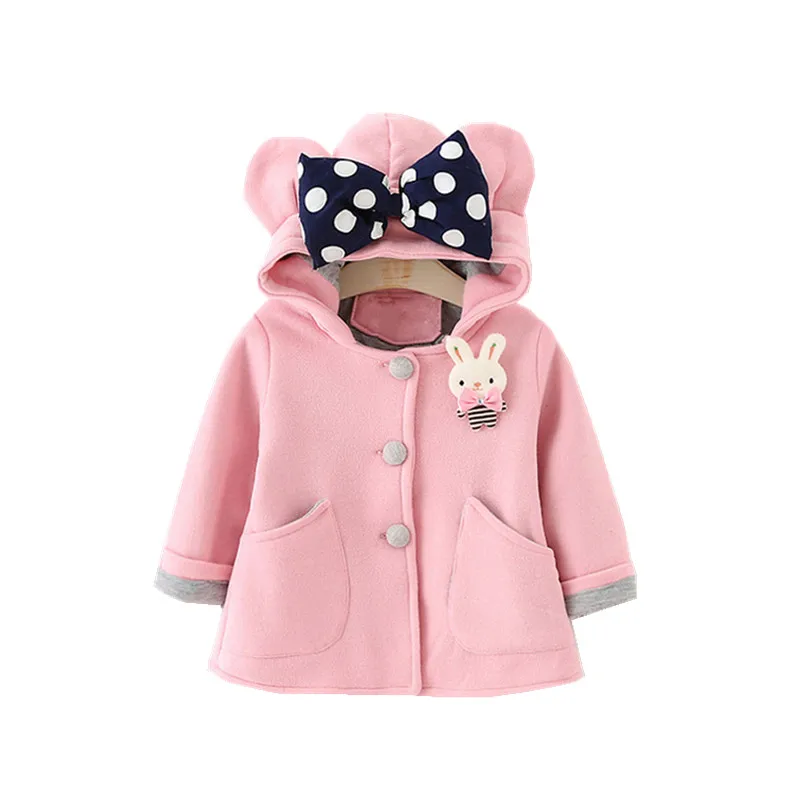 New Baby Girl Coat Autumn Winter Coat for Girls Big Bow Design Hooded