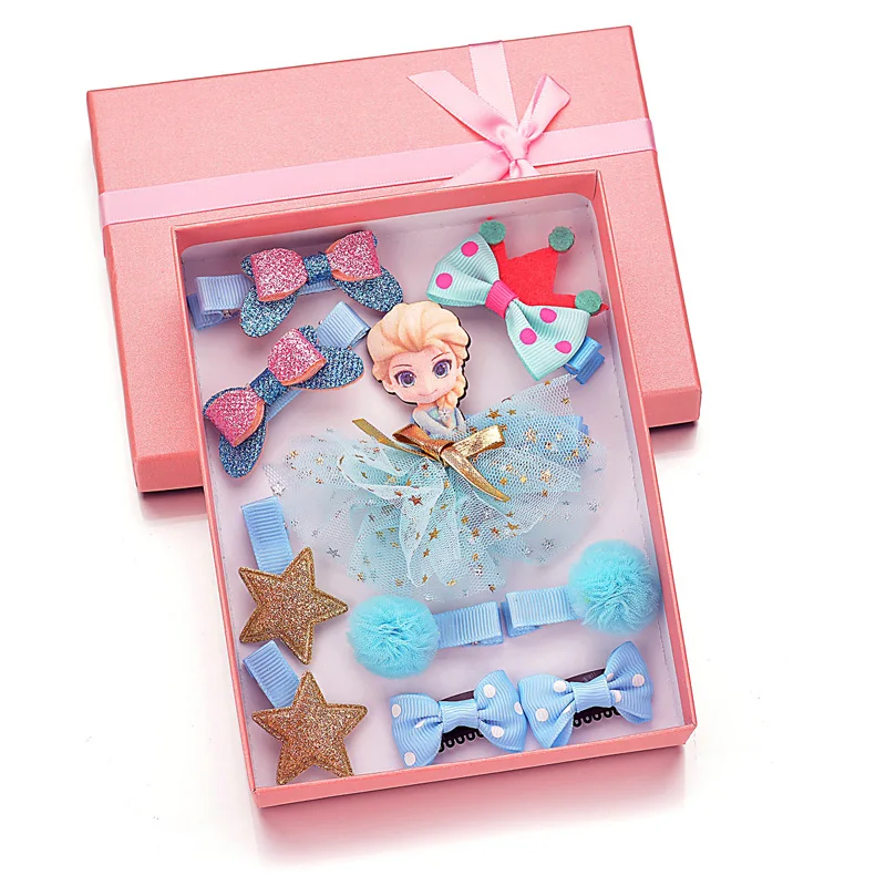 

LOEEL 10Pcs/Lot New Girls Headwear Set Princess Hairpins Set Fashion Children Hair Accessories Bow Crown Hair Clips Gift Boxed