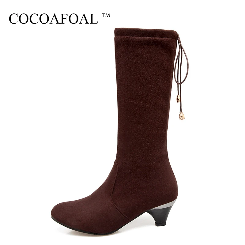 

COCOAFOAL Women's Autumn Winter Plus Size 41 43 High Heeled Shoes Black Metal Decoration Knee High Boots Sexy Knee High Boots