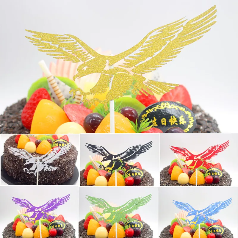 Hovered Hawk Happy Birthday Cake Topper Flags Glittler PaperBoard For Birthday Celebration Party Cake Baking Decor Hot Sale