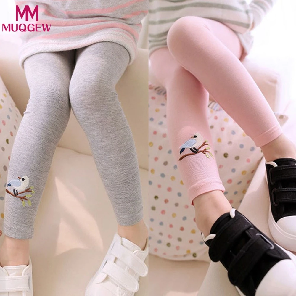 

2018 Hot Sell Baby Girl Stretch Leggings Skinny Pants Cute Bird Print Toddler Child Candy Color Trousers