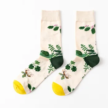 

Women Creative Socks Cotton Flower And Bird Sketch Print Socks Anti-friction Keep Slim Girl Mid Socks Harajuku