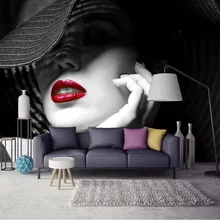 Черно-белый контрастный цвет большие красные губы Современный модный фон настенная бумага
