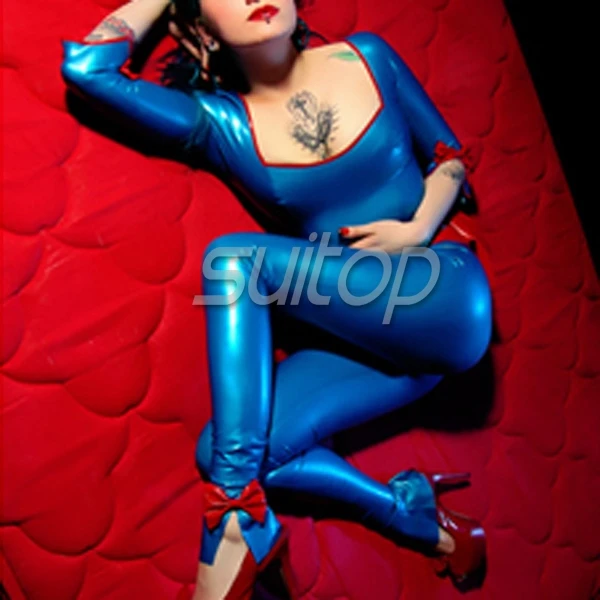 sext latex handmade catsuit blue rubber teddies body suit for woman