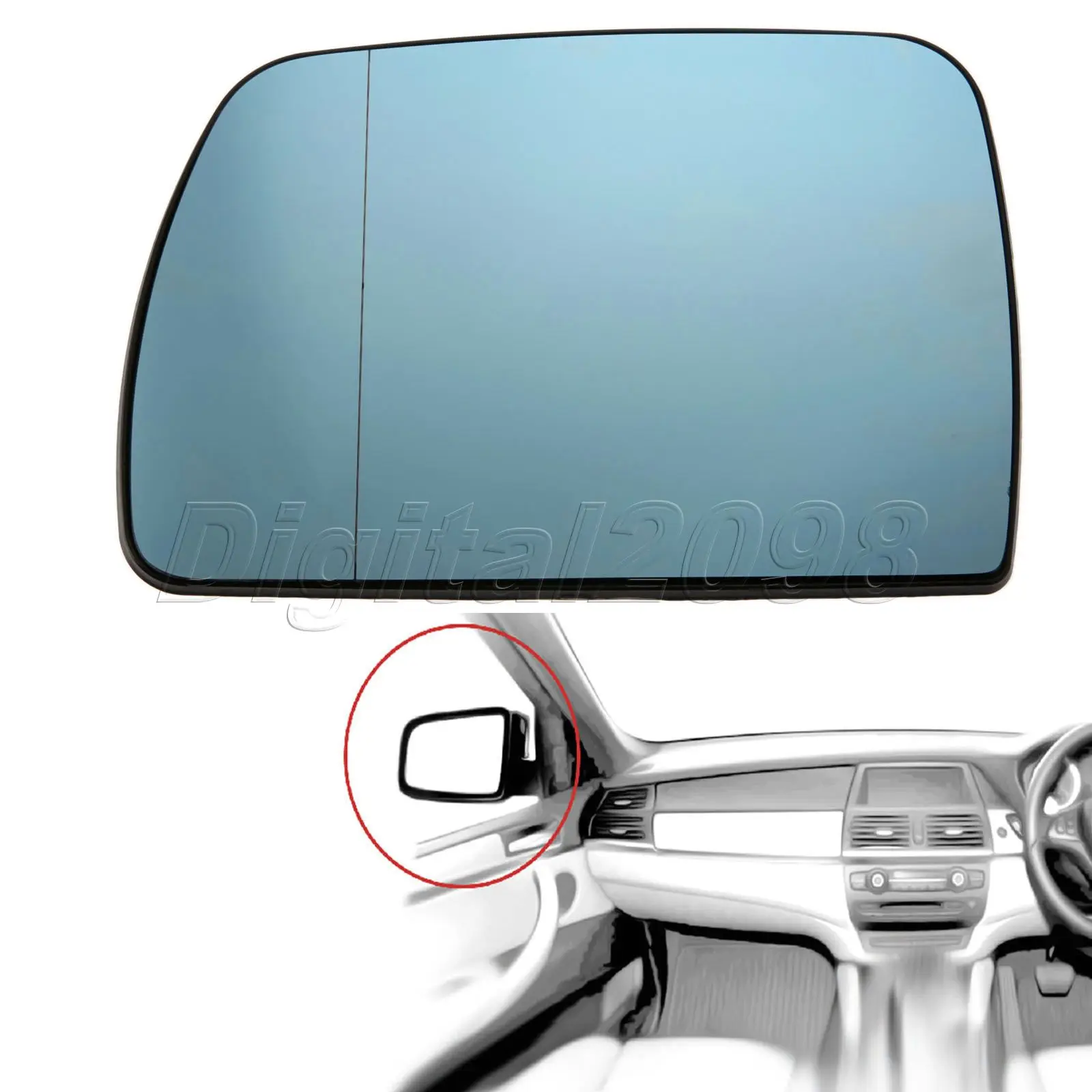 

1Pc Blue Door Wing Mirror Glass Heated Left Side Passenger For BMW X5 E53 1999-06 Car Rearview Heating Tinted Mirror Car-styling