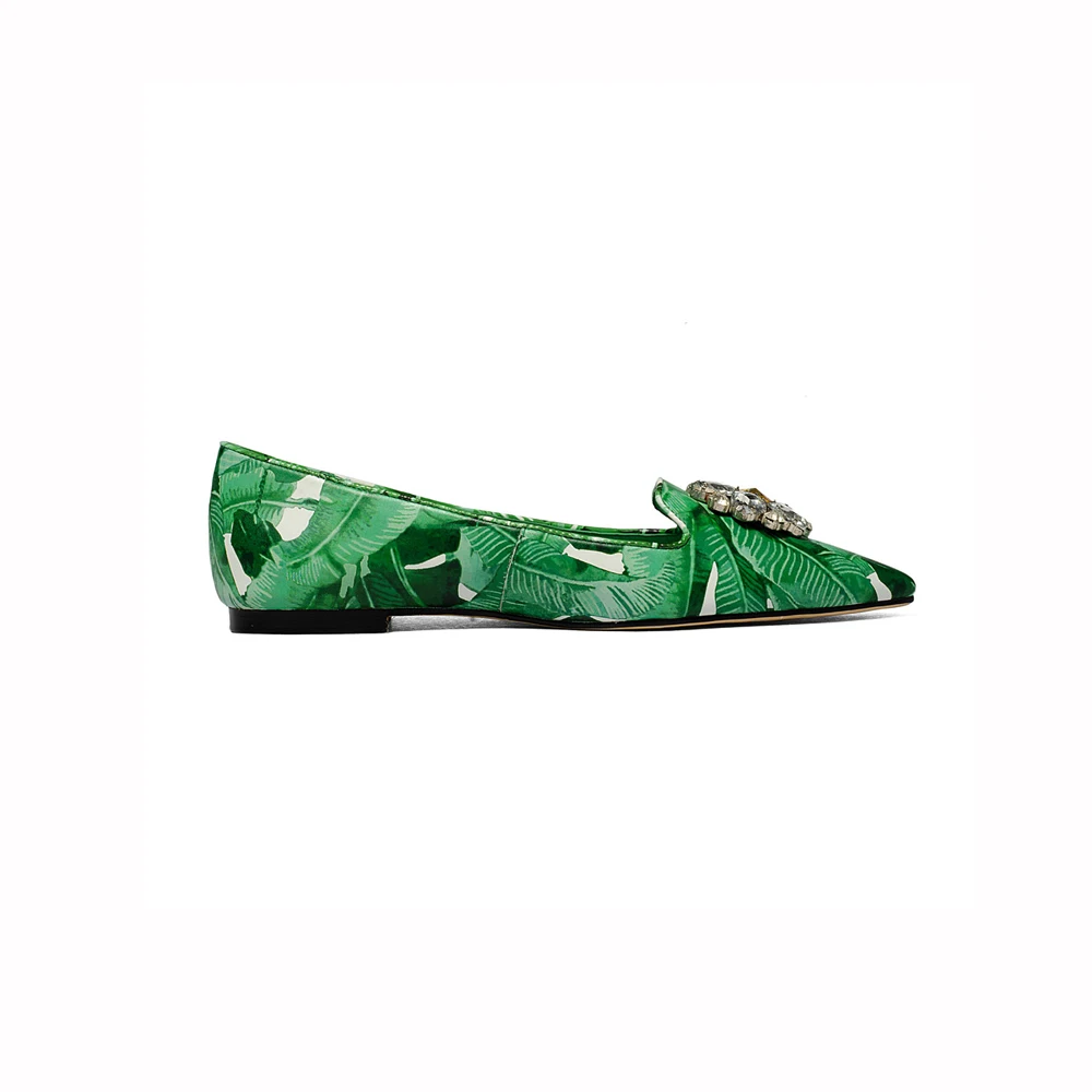 Зеленая женская обувь на плоской подошве из натуральной кожи; яркие цвета; обувь на плоской подошве с острым носком и украшением в виде кристаллов размера плюс 34-43; QQL01 muyisxi