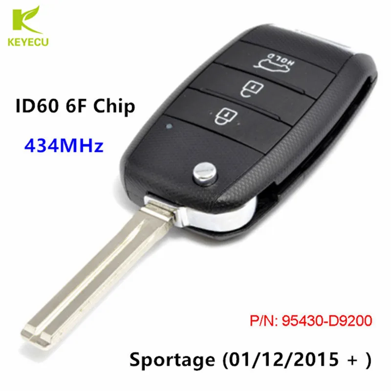 

KEYECU Upgraded Flip Remote Car Key Fob 3 Button 434MHz ID60 6F Chip for KIA Sportage 2016-2017 P/N: 95430-D9200