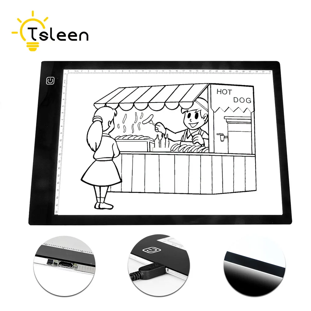 

TSLEEN A4 USB LED Artist Tattoo Stencil Board Light Box Tracing Drawing Board Pad Portable LED Light Box Tracing Pad + USB Cable