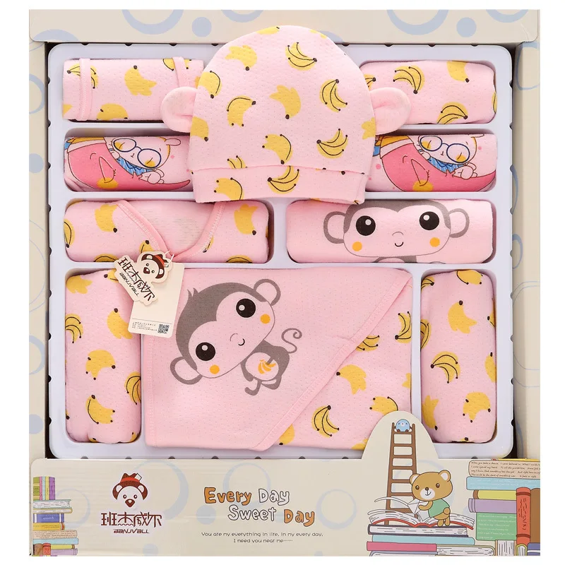 

18Pcs/Lot 2019 Newborn Baby Girl Clothes Autumn Banana Monkey Gift Box Set Thick Cotton Character Baby Boy Clothes