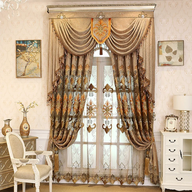 

European Chenille Embroidery Curtains for Living Dining Room Bedroom Finished Custom Hollow Curtain