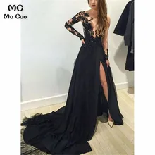 Очаровательные вечерние платья с одним плечом длинные рукава с аппликацией кружевная мантия для выпускников Длинные vestidos de fiesta тюль женское вечернее платье