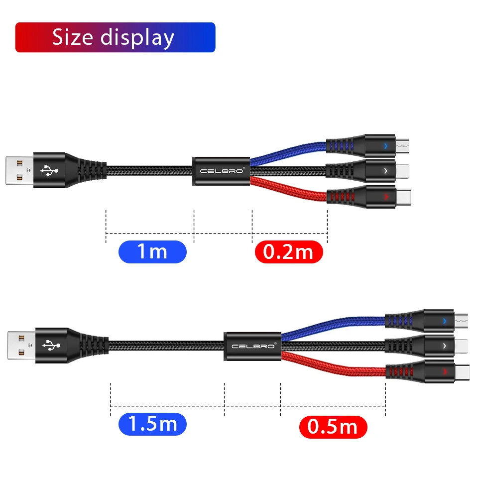 3 в 1 mi cro Usb мульти зарядный кабель Led type C Usb 3в1 Tipo C зарядный Шнур кабель для Xiao mi K20 Pro mi A3 A2 красный mi Note 5 7