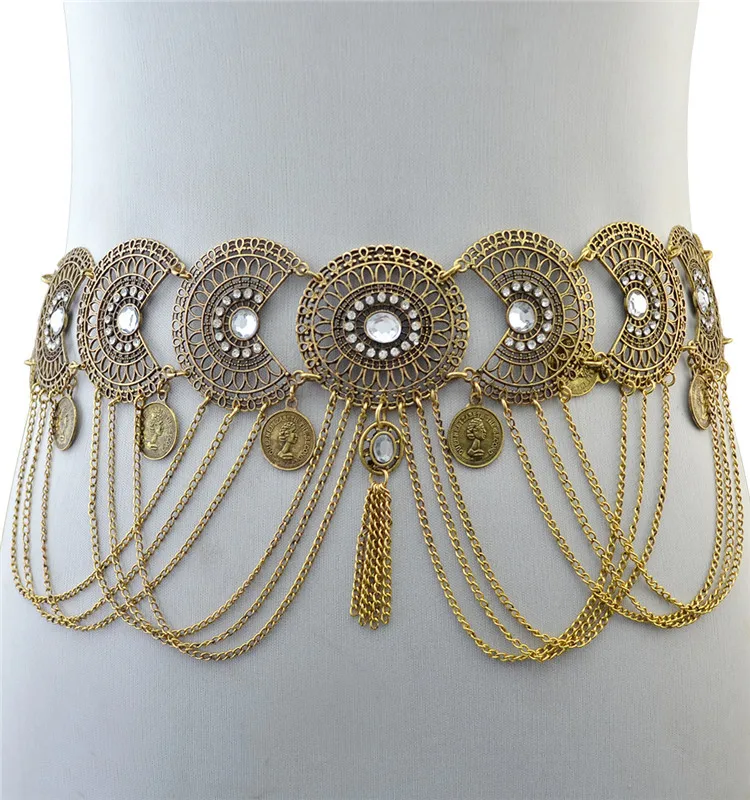 

Ethnic Gypsy Silver Metal Belt Body Chains Boho Indian Sexy Coin Tassel Beads Stone Belly Dance Waist Chain Turk Tribal Jewelry
