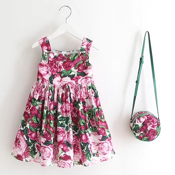 

2018 New Summer Floral Girls Dresses +flower Bag 2pcs Sleeveless Baby Girls Frocks Spring 2018 Girls Dresses