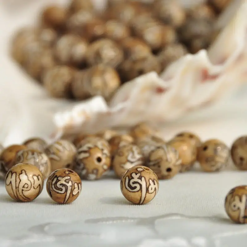 

TSB0160 Tibet OM Mantras Prayer Beads Nepal Old Naga Conch Shell Round Loose Beads 8-9mm 10beads lot