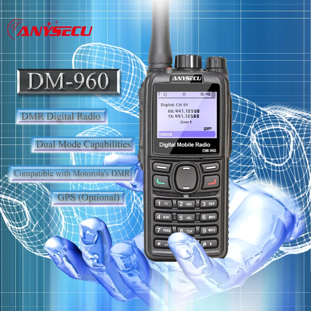 Anysecu рация ПМР DM-960 TDMA радио DM960 VHF UHF с gps двойной слот раз совместим с MOTOTRBO с usb-кабелем